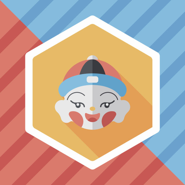 中国新年男孩长影子扁平图标，eps10图片下载