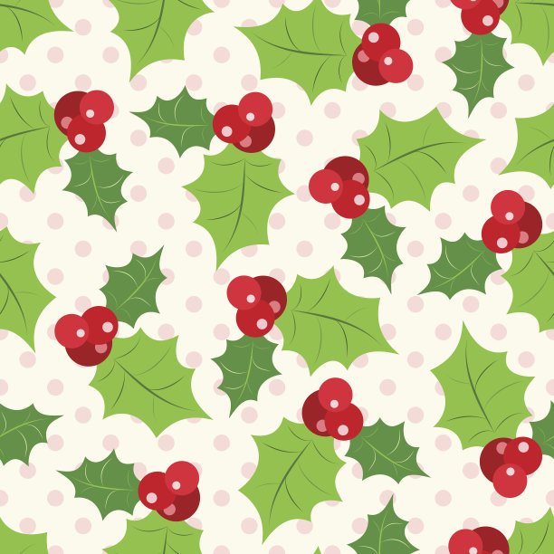 无缝模式的冬青浆果枝。矢量图图片下载