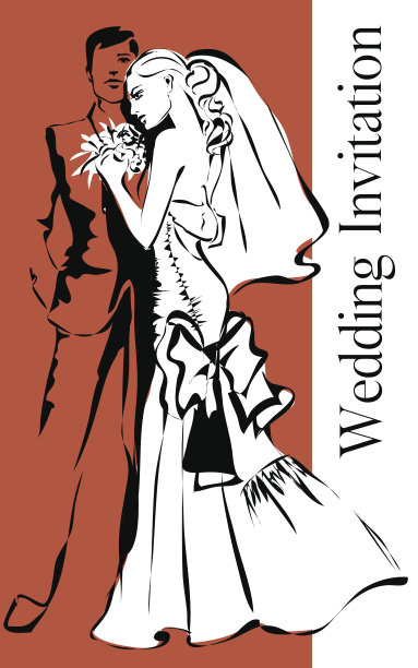 快乐的新娘和新郎婚礼日的邀请图片下载