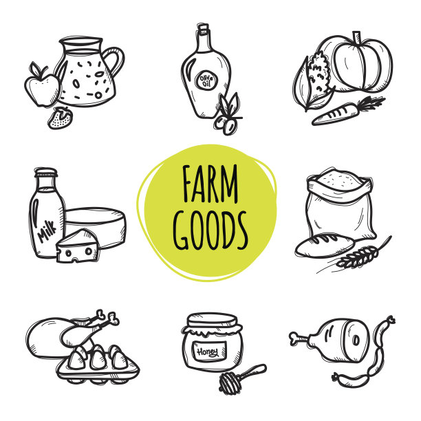 可爱的手绘有机农场食品收集图片下载