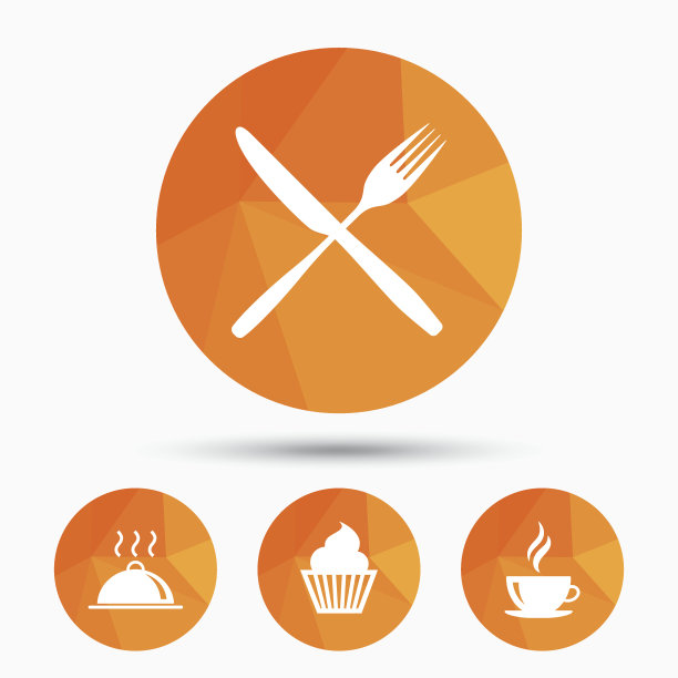 食物图标。松饼蛋糕的象征。叉,刀。图片下载