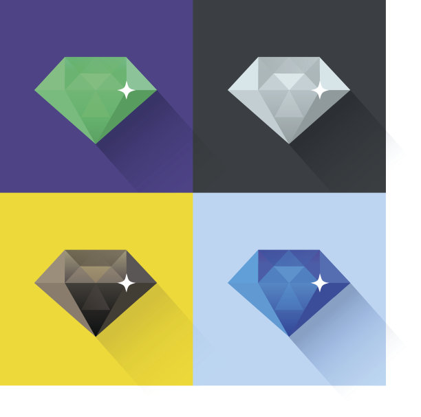 钻石矢量插图设置在平面设计。彩色的图标。图片下载