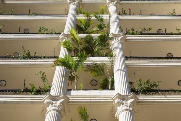 楼阁上的树和花图片下载