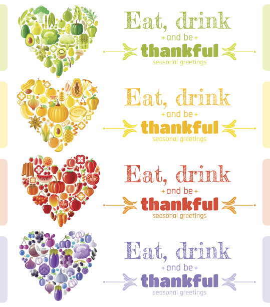 感恩节食物横幅。水果和蔬菜图标。矢量插图。图片下载