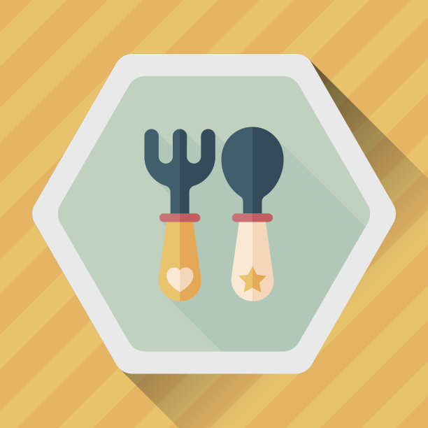 餐具和餐具扁平图标与长影子，eps10图片下载