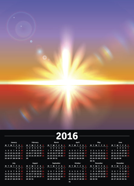 日历2016与阳光景观图片下载