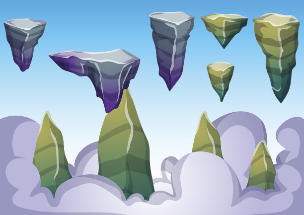 卡通矢量浮动岛屿对象与分离的层图片下载