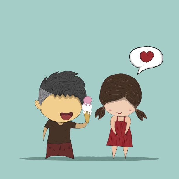 可爱的卡通男孩给女孩冰淇淋图片下载