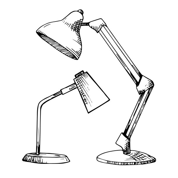 两盏台灯孤立在白色背景上。矢量插图在一个草图风格。图片下载