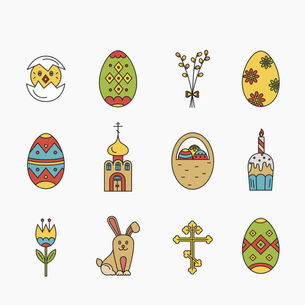 矢量图标设置不同的复活节庆祝元素。图片下载