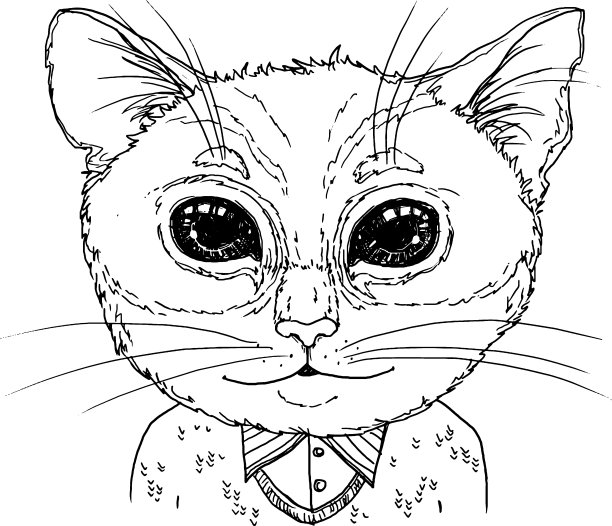 手绘矢量插图。穿着针织毛衣的时髦猫。图片下载