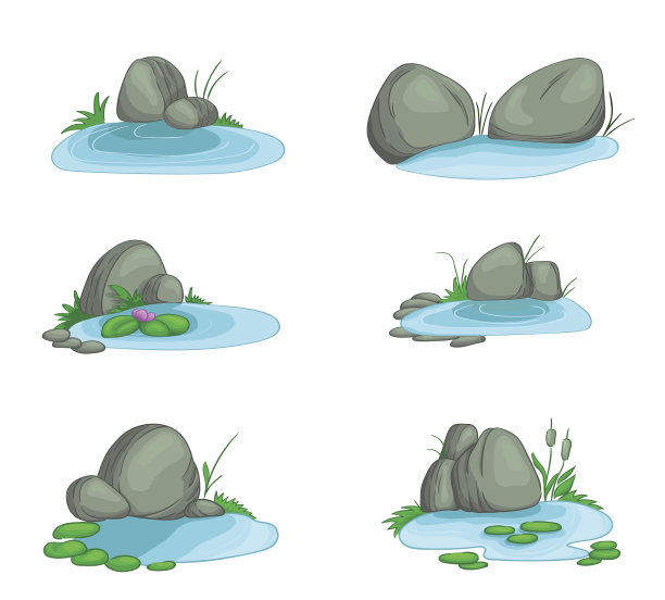 用石头装饰的池塘。在白色背景上隔离图片下载