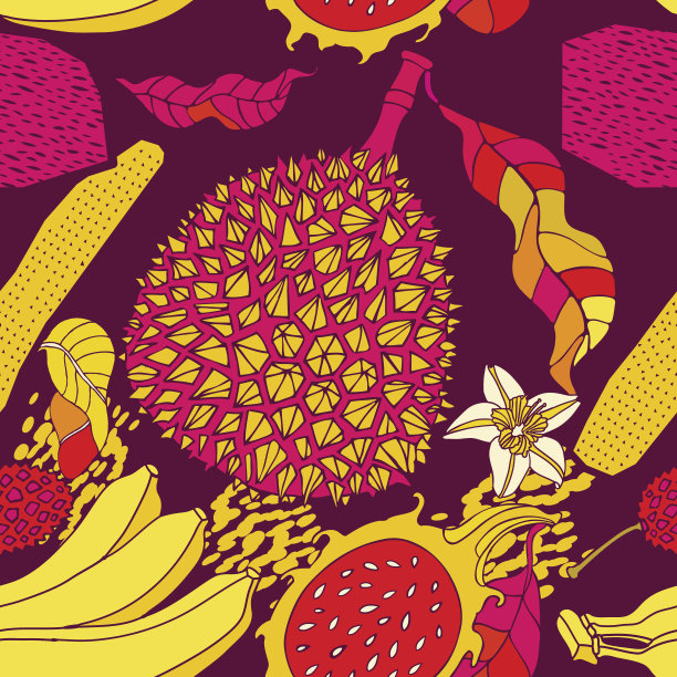 热带的叶子和水果，异国情调的印花。图片下载