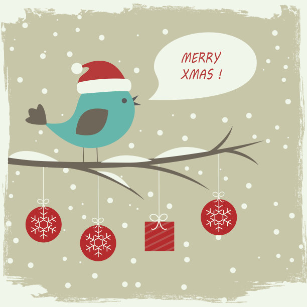 复古的冬季卡片与可爱的小鸟图片下载
