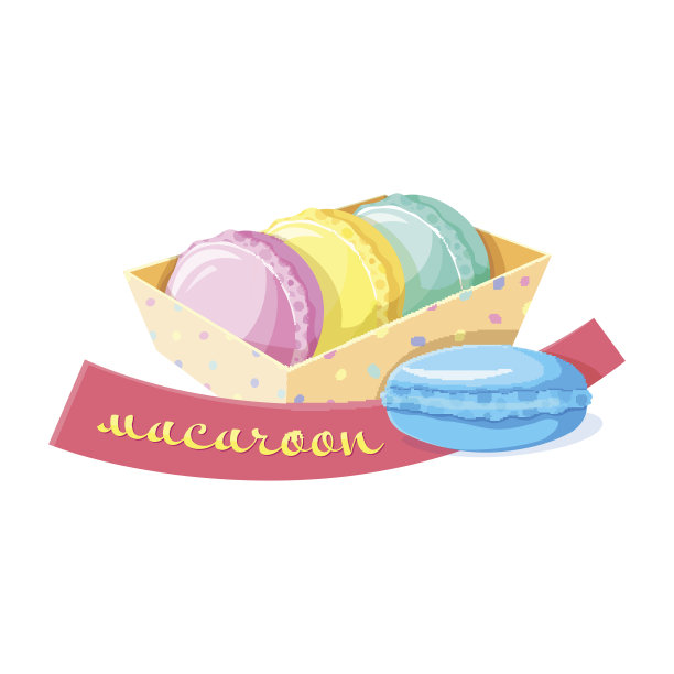 盒子里有三个蛋白杏仁饼，矢量图图片下载