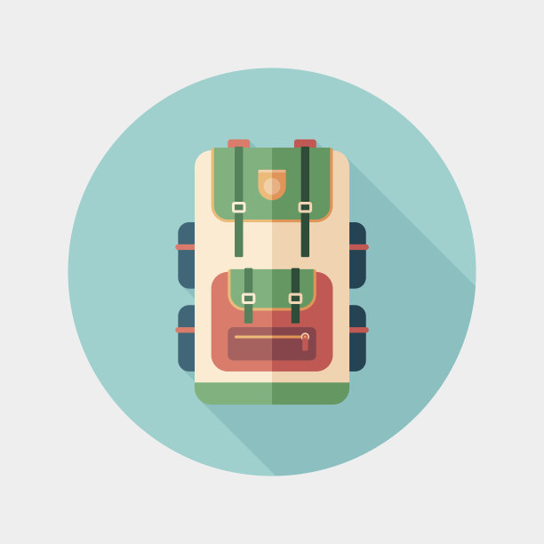 旅行背包平圆形图标与长影子。图片下载