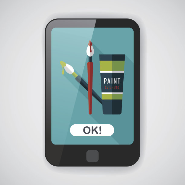 刷子和彩色管平面图标与长阴影，eps10图片下载