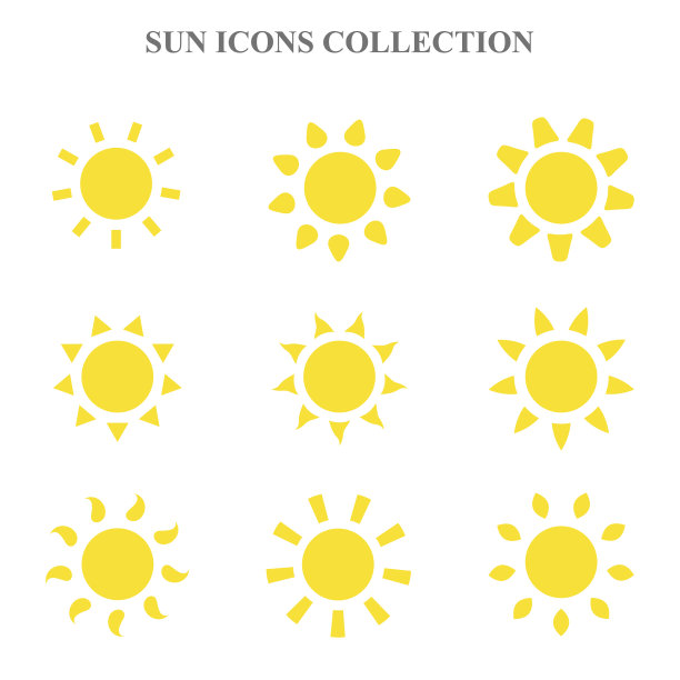 向量太阳图标设置。图片下载