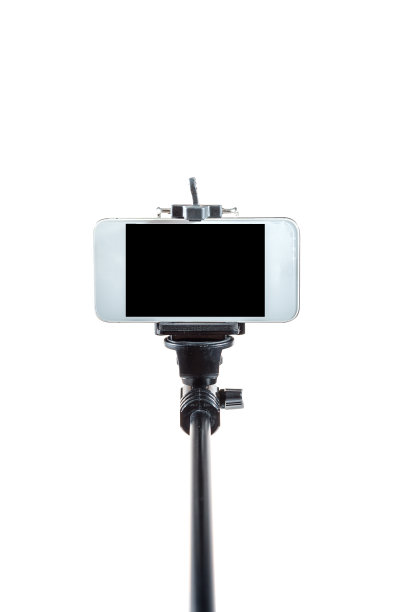 智能手机自拍杆上的空白屏幕。孤立在白色的。图片下载