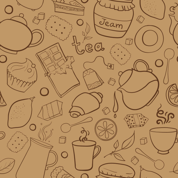 茶和糖果矢量无缝图案图片下载
