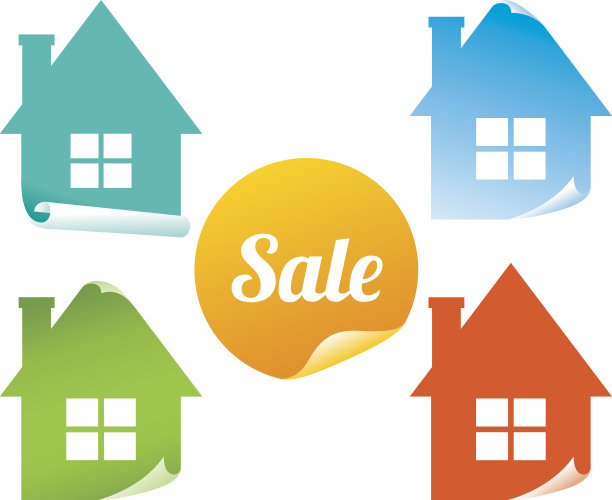房地产矢量套彩色贴纸销售图片下载