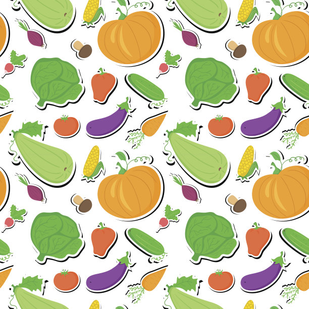 蔬菜无缝图案，矢量背景与彩色蔬菜图片下载