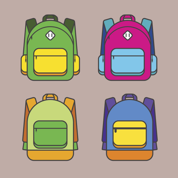 书包矢量插图。彩色书包矢量图标。图片下载
