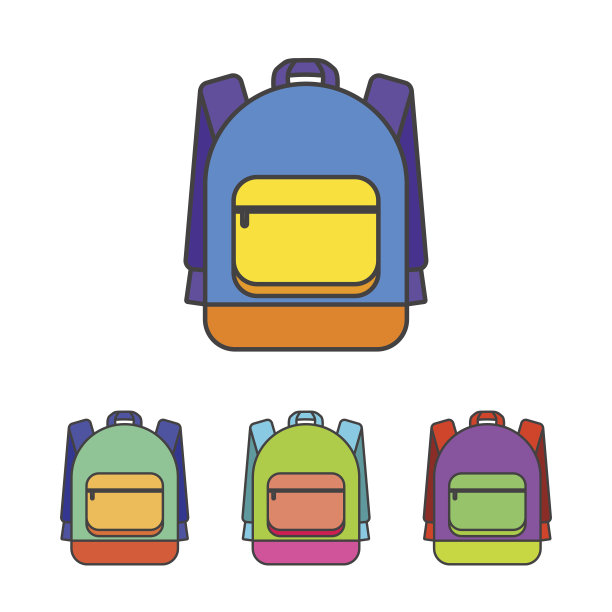 书包矢量插图。彩色书包矢量图标。图片下载