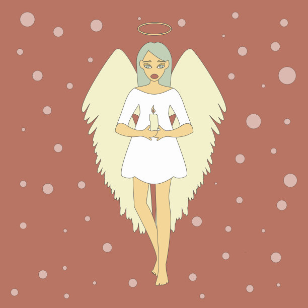 可爱的圣诞天使和蜡烛。图片下载