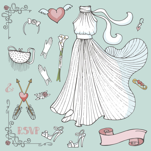 新娘淋浴礼服，配件，装饰套装。的向量图片下载