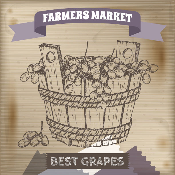 农贸市场上的葡萄标签用木桶装着。图片下载