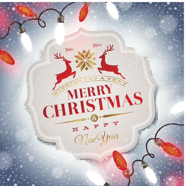 圣诞贺卡与节日类型设计和圣诞灯图片下载