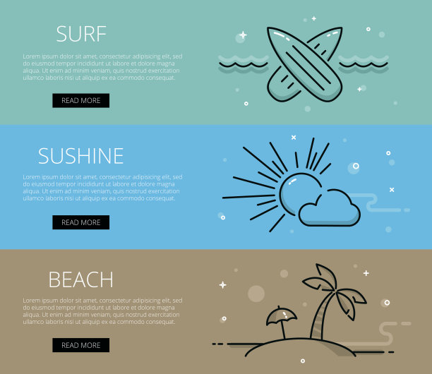 海度假线矢量网页横幅设置图片下载