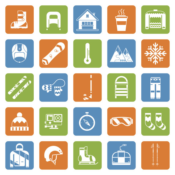 冬季活动游戏和有趣的大纲图标集图片下载