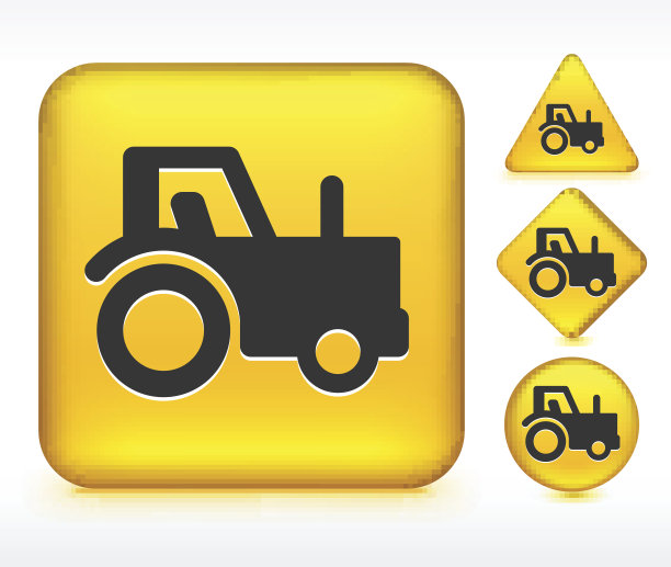 黄色按钮上的农用拖拉机图片下载