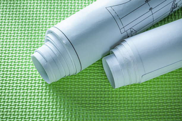 关于绿色背景建筑概念的卷制施工图图片下载