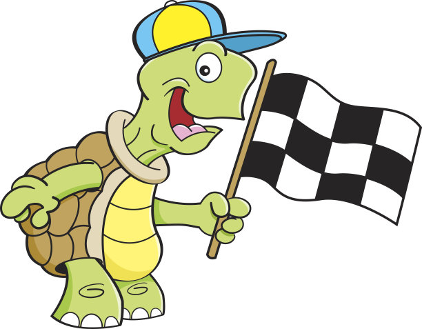 卡通海龟挥舞着旗帜。图片下载