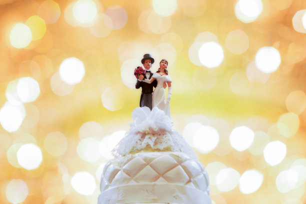 婚礼蛋糕上的新娘和新郎的形象。图片下载