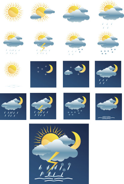 矢量天气预报图标+所有分开图片下载