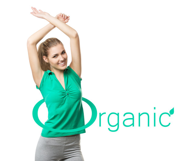 漂亮健康的年轻女子与标志有机图片下载