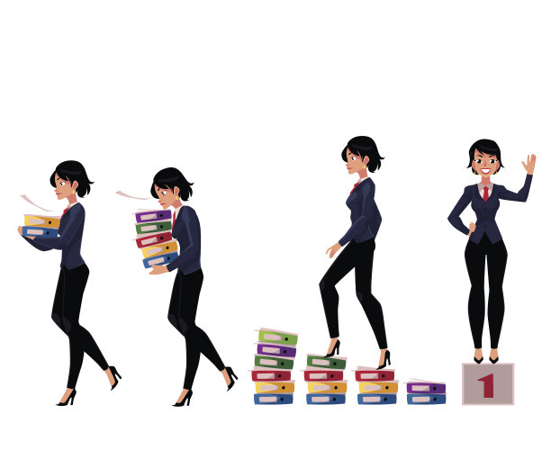 美丽的女商人扛着文件夹，成功，胜利，事业的阶梯理念图片下载