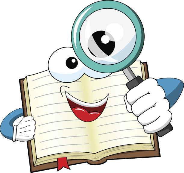 吉祥物打开书看放大镜孤立图片下载