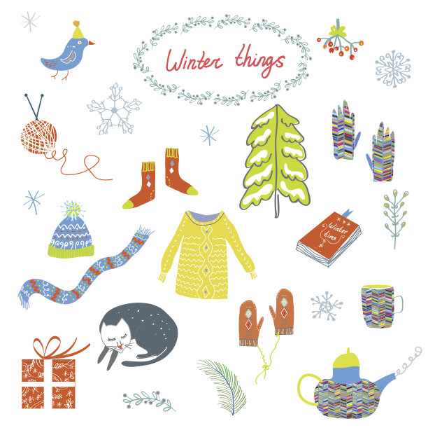 冬季和圣诞节的标志设置-有趣的设计图片下载