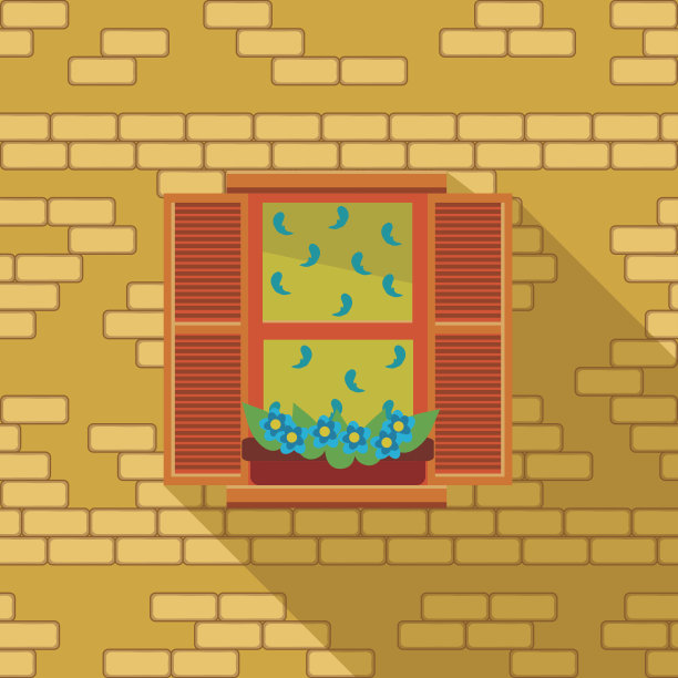 砖墙上的老式窗户图片下载