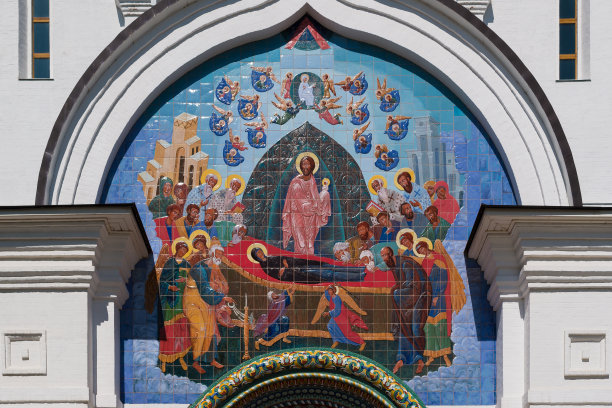 雅罗斯拉夫尔俄罗斯东正教升天大教堂壁画。图片下载