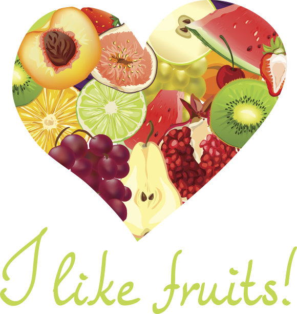 我喜欢水果。各种水果之心图片下载