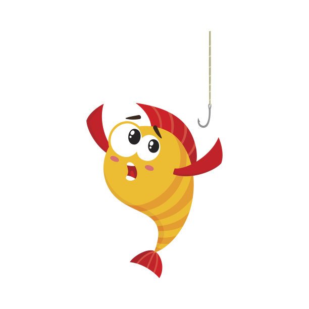 滑稽的金黄色，黄色的鱼性格与人类的脸害怕鱼钩图片下载