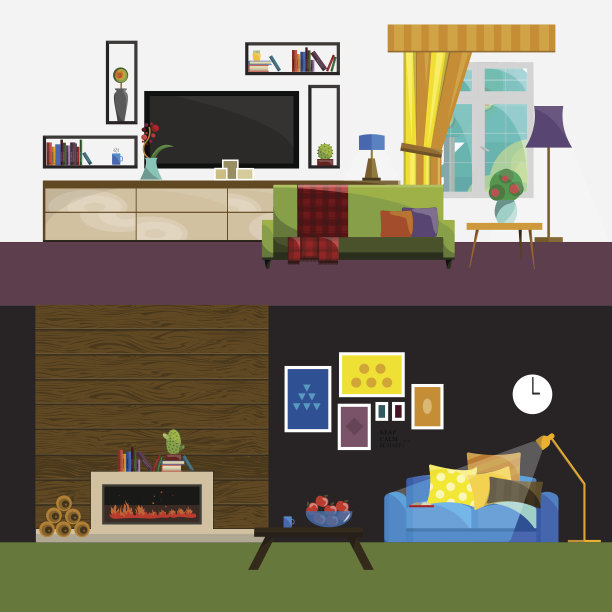 客厅内。现代平面设计插画素材图片