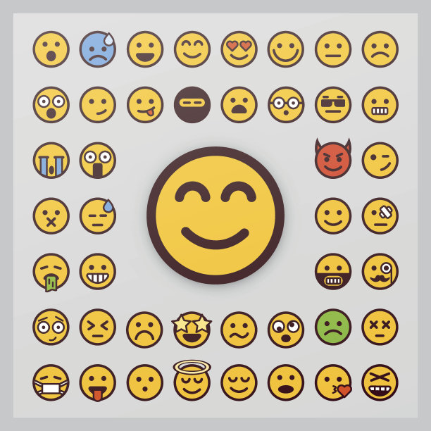 一组孤立在白色背景上的表情矢量。Emoji向量。微笑图标集合。素材图片