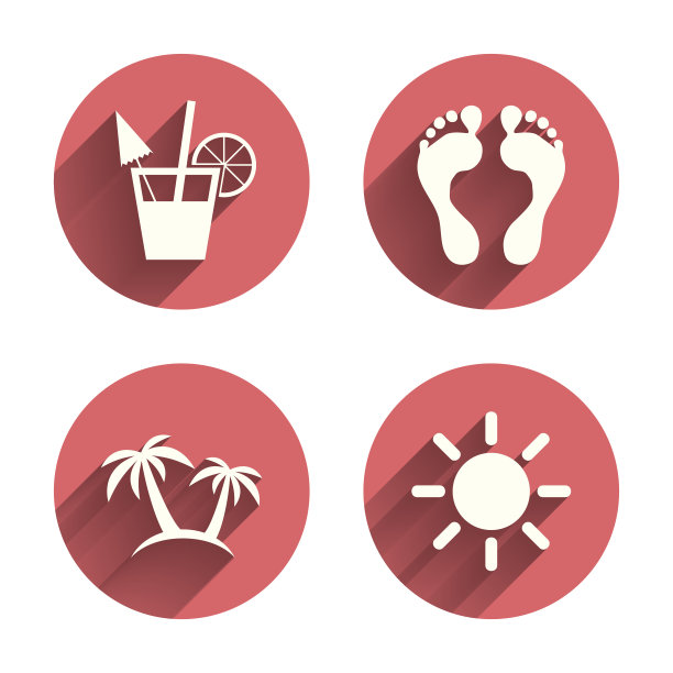 海滩假期图标。鸡尾酒,人类的足迹图片下载